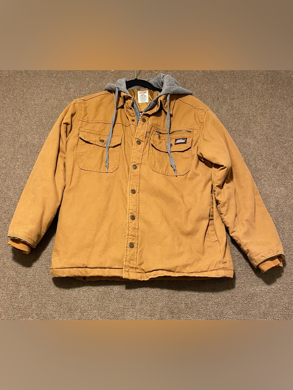 Genuine Dickies Hooded Shirt Jacket Brown Duck Men’s Small FLAWED
